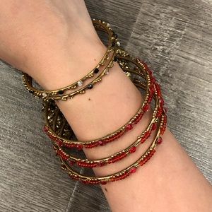 Set of Five Gold Beaded Bracelets